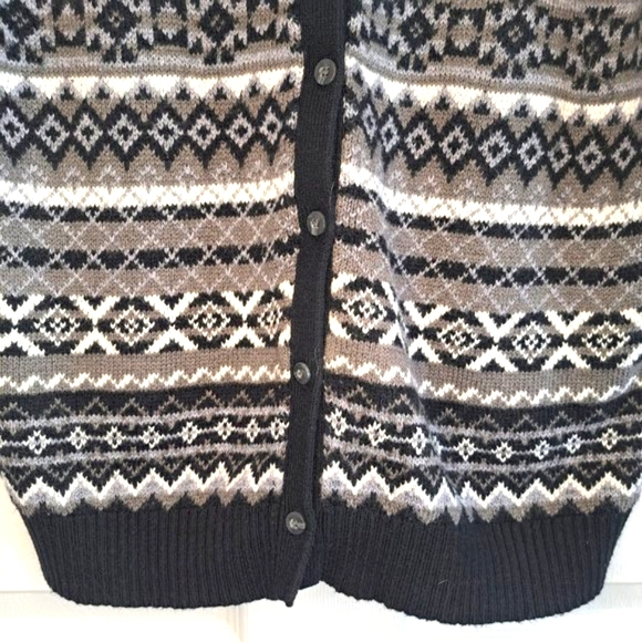 Eddie Bauer Nordic Print Black and White Button Down Crew Neck Cardigan Small - Picture 4 of 5